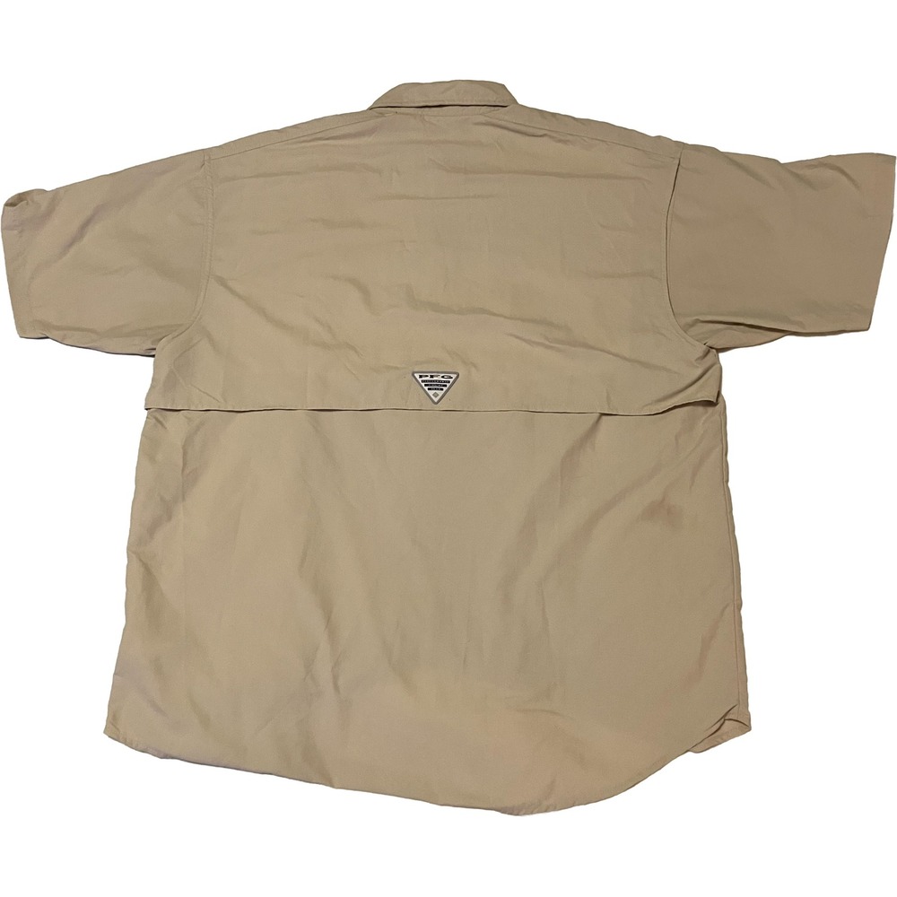 Columbia PFG Mens Short Sleeve Fishing Shirt Tan Khaki Omni-Shade Large Utility - Picture 8 of 9